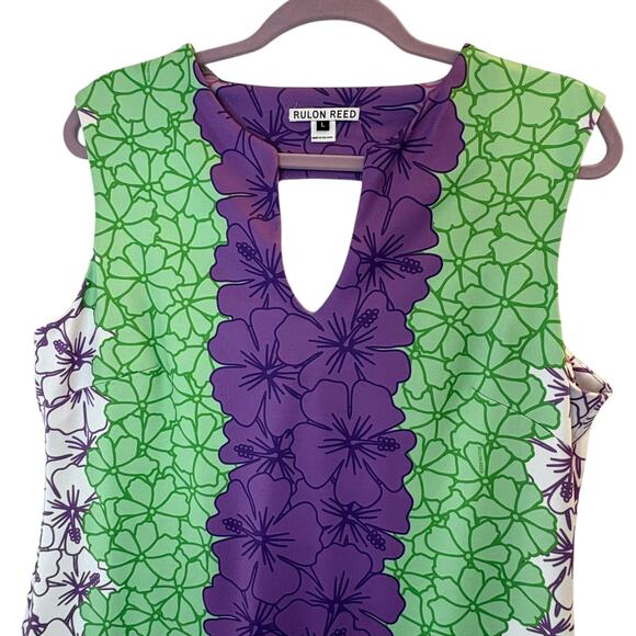 Rulon Reed Dress Medium Sleeveless Knee Length Split V-Neck Floral Stretch USA - Picture 2 of 9